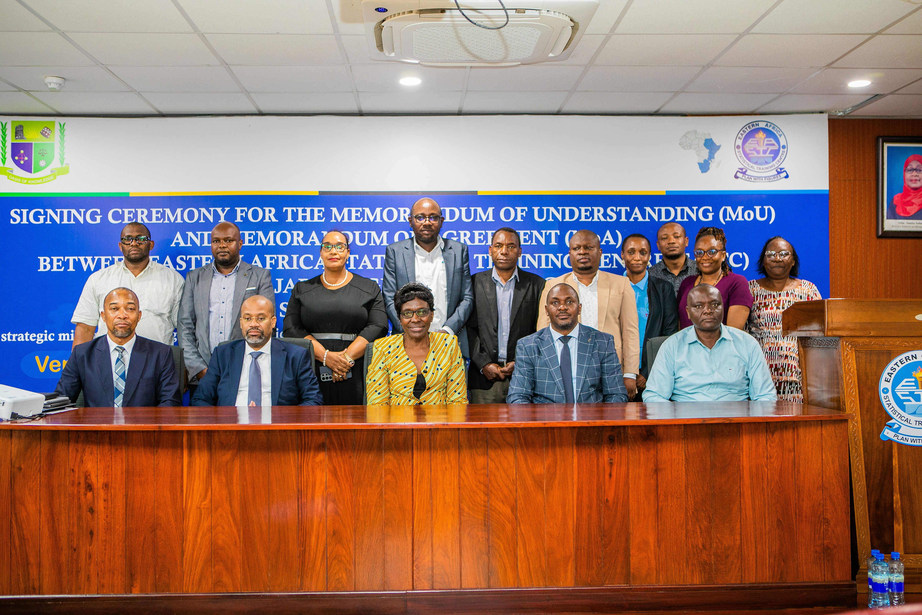 EASTC Rector, Dr. Tumaini Katunzi and Vice Chancellor of JOOUST Prof. Emily Achieng’ Akuno, in a group photo with management of the two institutions after the signing ceremony for the Memorandum of Understanding (MoU) and Memorandum of Agreement (MoA), held at EASTC on 11th September, 2026.